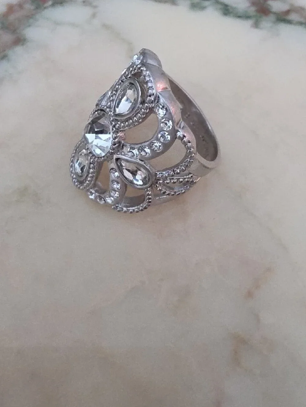Lia Sophia Silver-Tone Clear Crystal Statement Ring